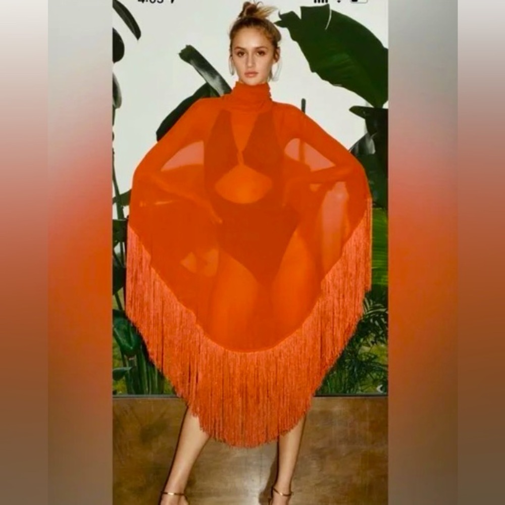 Zara Fringed Gauze Cape